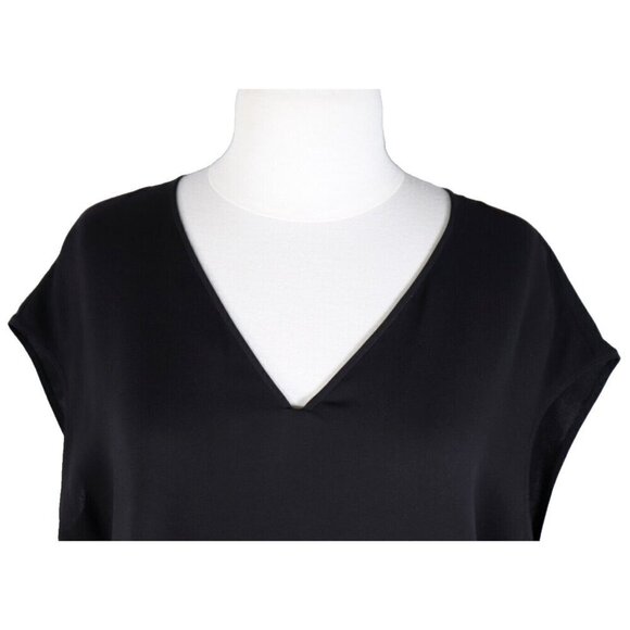 Lafayette 148 Women's Size Large Black Silk Short Sleeve V-Neck Blouse Shirt Top - Picture 2 of 6